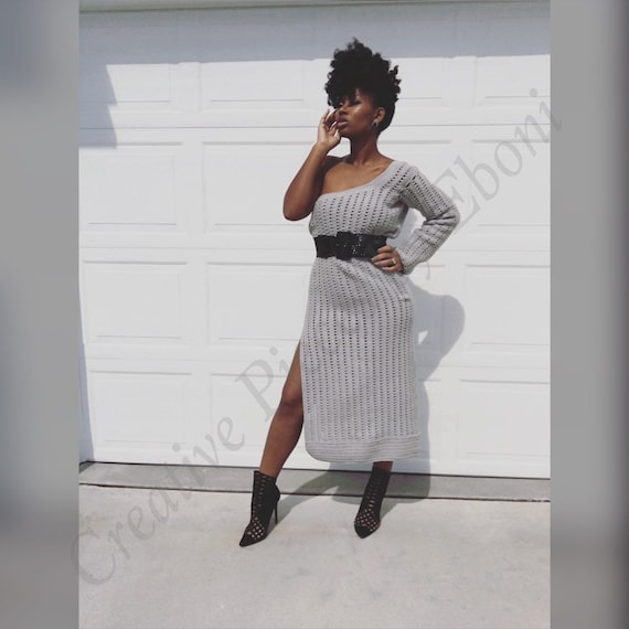 one shoulder crochet dress