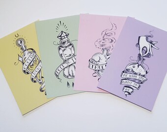 Set of 4 - Harry Potter Potions Tattoo Flash - A6 Postcards