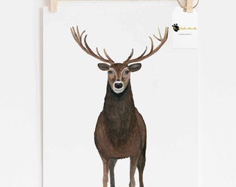 Deer art print, Woodland nursery decor boy, Buck poster, Gender neutral nursery wall art, Forest animal painting for toddler room, Printed