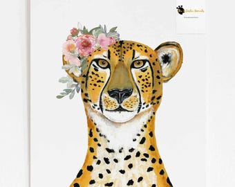 Printable Cheetah With Flower Crown - Safari Nursery Girl Wall Art ...