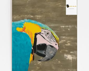 青いノドのコンゴウインコの鳥の絵画、水彩画のオウムの鳥の装飾