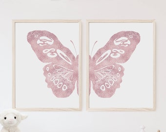 Butterfly prints set of 2, Pink nursery prints, Butterfly wings wall decor, Blush pink nursery wall art, Butterfly artwork, Digital download