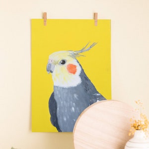 Yellow Cockatiel art print of original painting, Pet bird art, Animal lover gift, Bright colored Wall art decor, 8x10'', A4 image 4