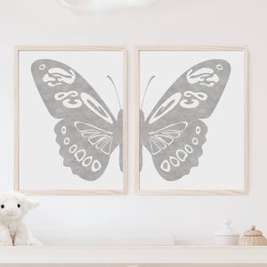 Conjunto de láminas de mariposas, arte minimalista gris para la pared de la habitación infantil, descarga digital.