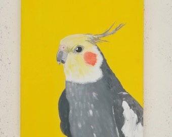 Cockatiel painting on canvas, Original acrylic artwork 16x20 inches, Tropical bird art, Yellow wall art