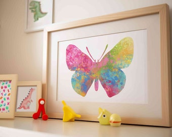 Colorful Butterfly nursery decor, Childrens room wall art, Playroom poster, Abstract butterfly wall or shelf decor, Digital download