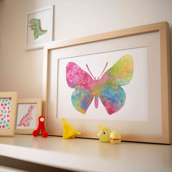 Colorful Butterfly nursery decor, Childrens room wall art, Playroom poster, Abstract butterfly wall or shelf decor, Digital download