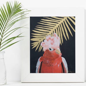 Cockatoo print of original painting, Australian bird art, Pink and black decor, Galah cockatoo art, Parrot wall art, Print on paper 8x10, A4