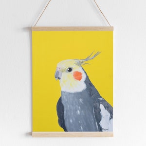 Yellow Cockatiel art print of original painting, Pet bird art, Animal lover gift, Bright colored Wall art decor, 8x10'', A4 image 2