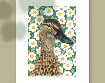 Mallard Duck Art Print, Daisy Flowers Artwork, Woodland Nursery Decor