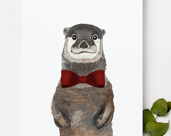 Otter Art Print, Baby Boy Nursery Decor, Woodland Animal Poster