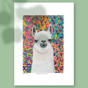 Colorful Llama art print of original painting, Eclectic wall decor, Rainbow llama wall art, Spirit animal art, Cheerful alpaca limited print