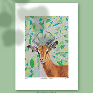 Stampa artistica di un'antilope gazzella tratta da un dipinto originale, decorazione con animali del safari sudafricano, arte murale della fauna selvatica, opera d'arte ispirata alla natura per la camera da letto