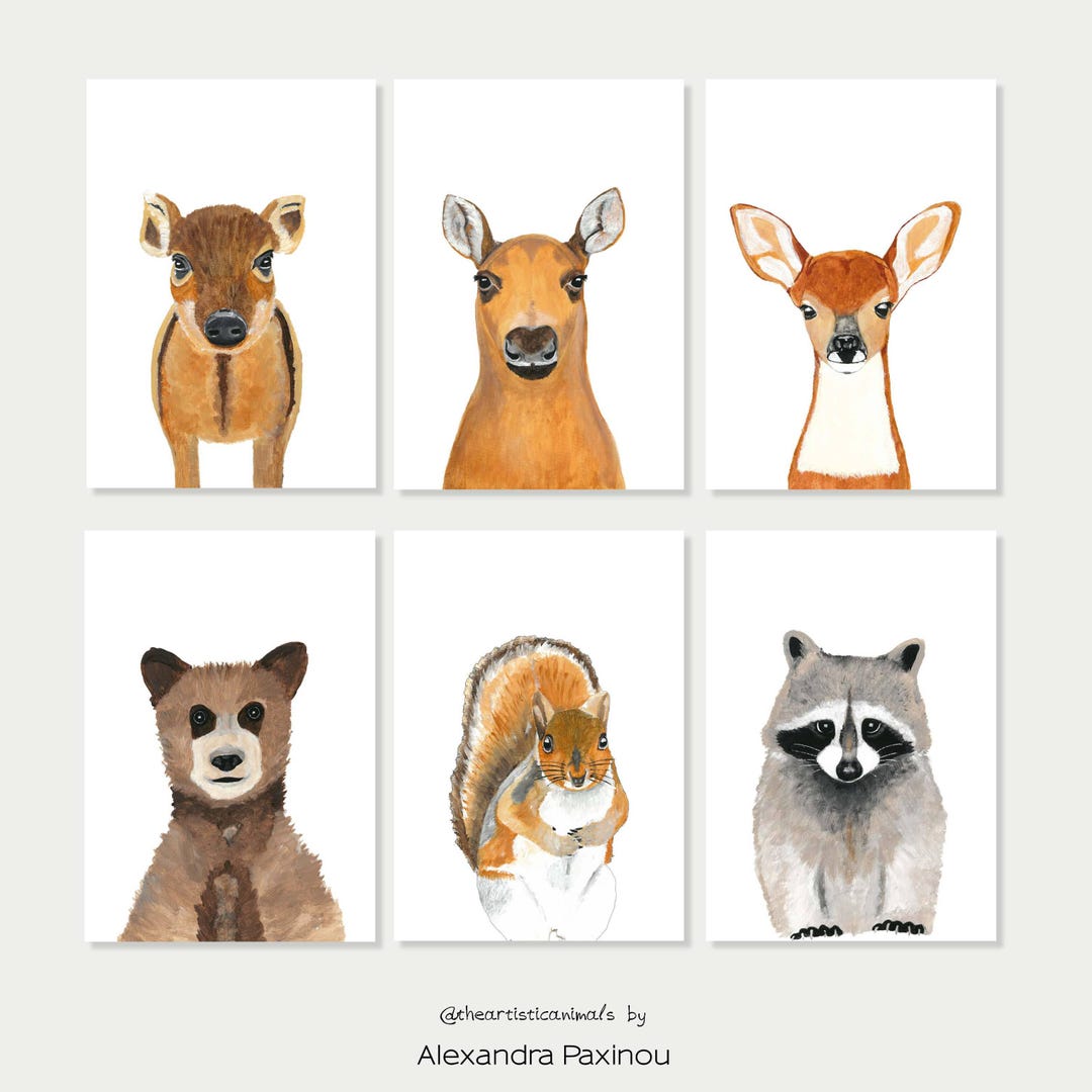 Woodland Animal Nursery Prints, Set of 6, Forest Wall Art - Etsy
