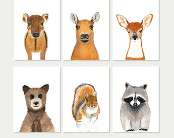 Set van 6 prints met bosdieren voor de kinderkamer, muurdecoratie met bosmotief voor de kinderkamer