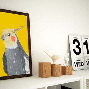 Yellow Cockatiel art print of original painting, Pet bird art, Animal lover gift, Bright colored Wall art decor, 8x10'', A4 image 8
