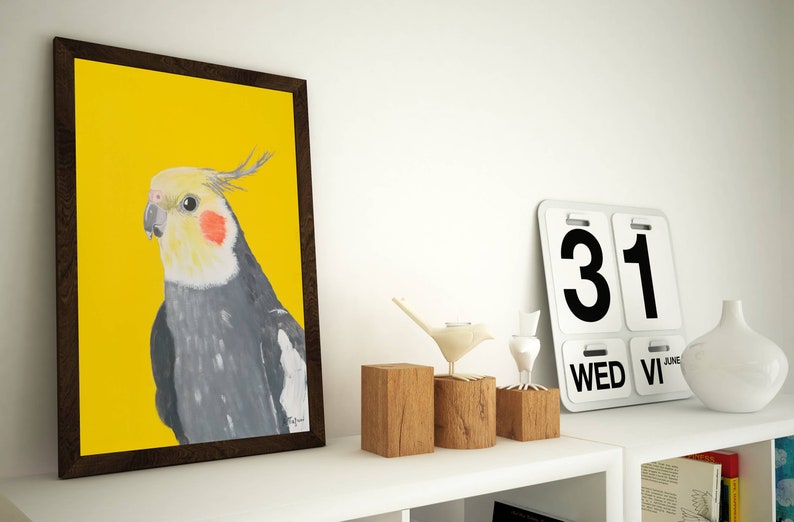 Yellow Cockatiel art print of original painting, Pet bird art, Animal lover gift, Bright colored Wall art decor, 8x10'', A4 image 8