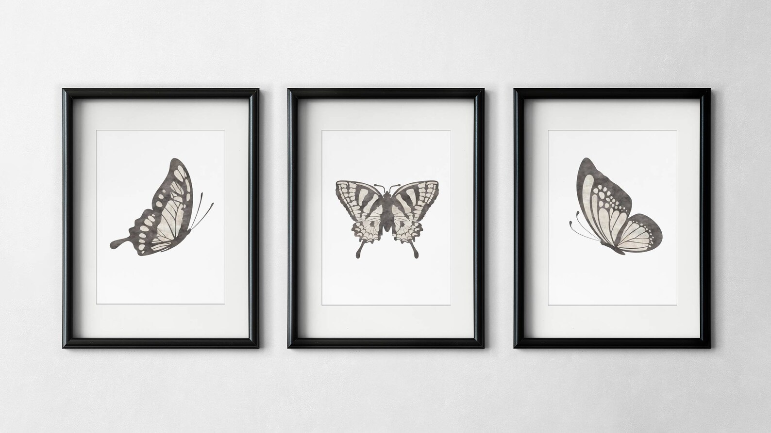 Black and White Butterfly Wall Art Set of 3 Printable Art Etsy