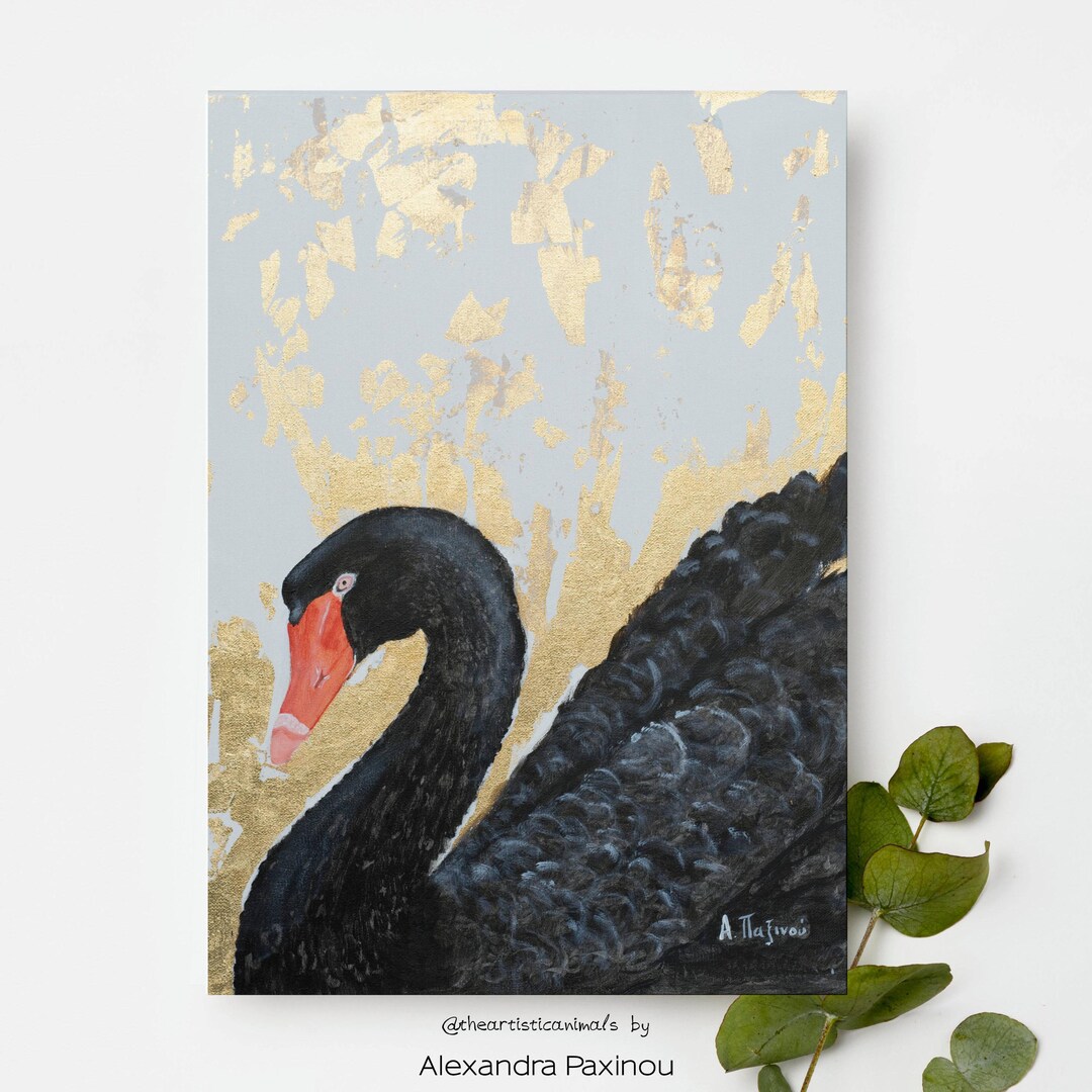 Black Swan Print of Original Painting, Modern Black and Gold Wall Art ...