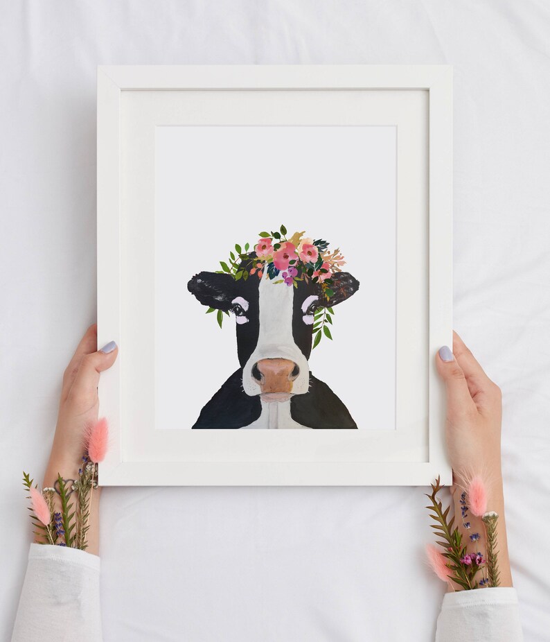 Cow nursery decor girl Cow with flower crown Farm animal Etsy