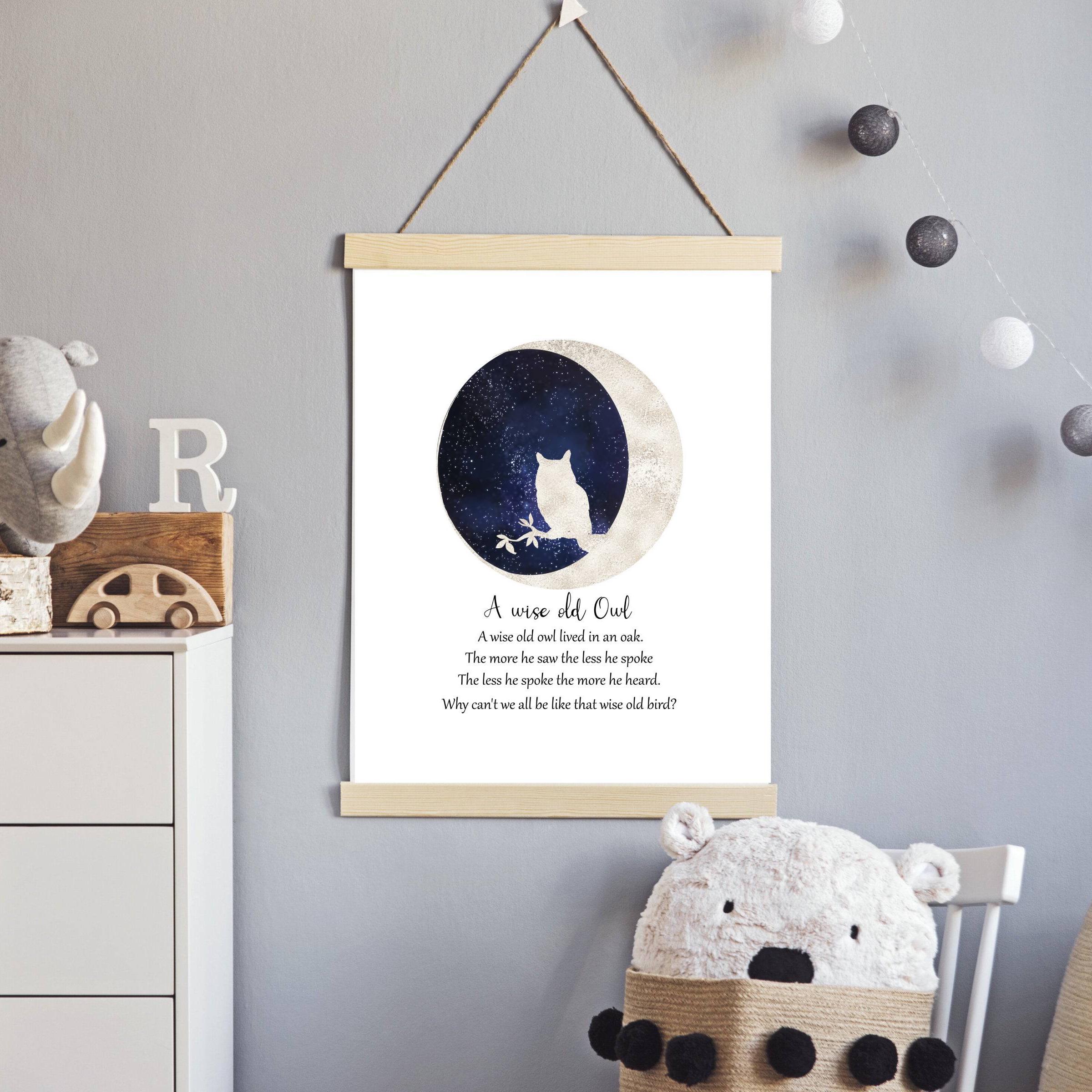 Owl Nursery Print, A Wise Old Owl, Poem Print, Childrens Room Wall Art ...