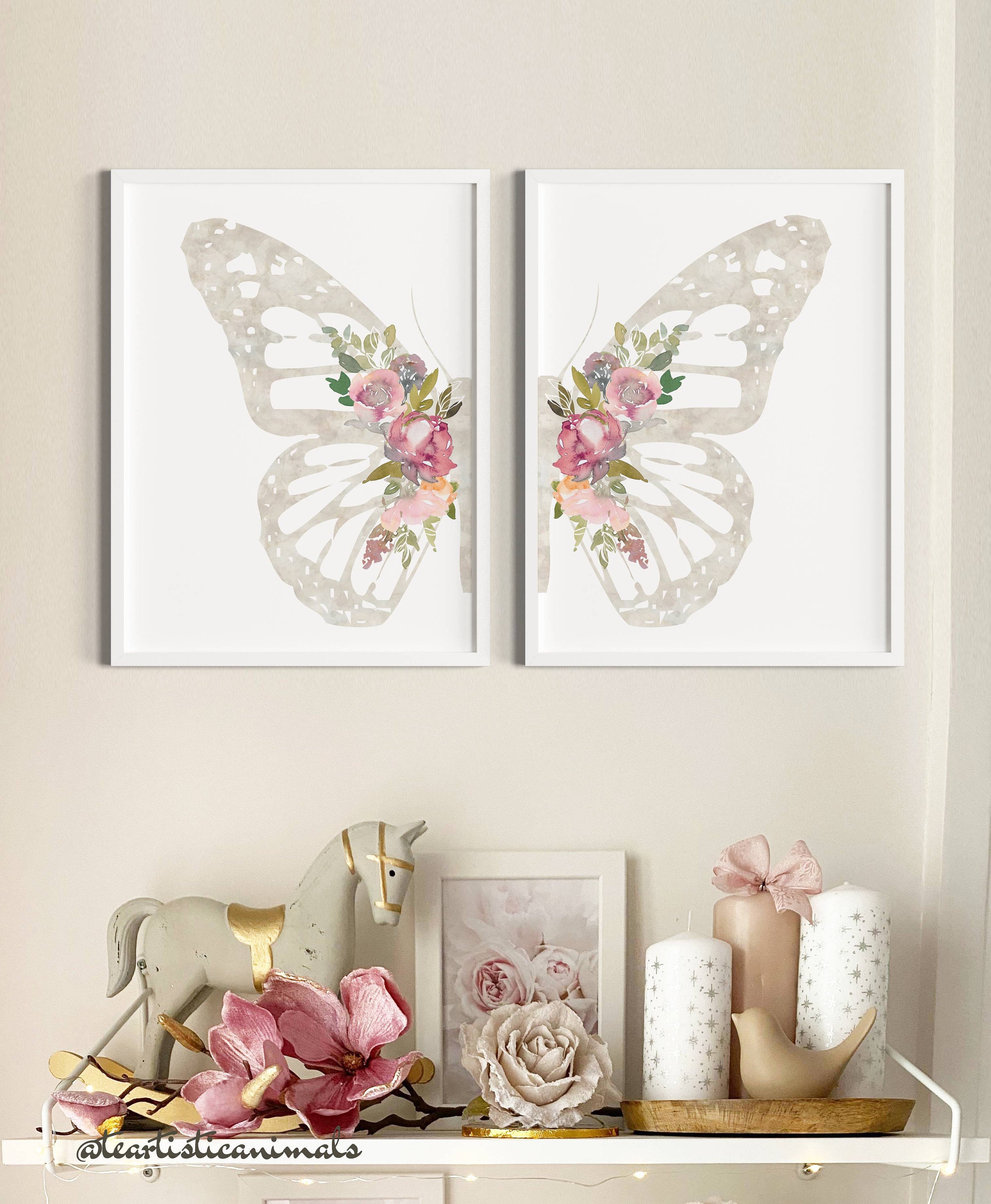 Grey and Blush Pink Nursery Wall Art, Butterfly Print Set of 2, Boho ...