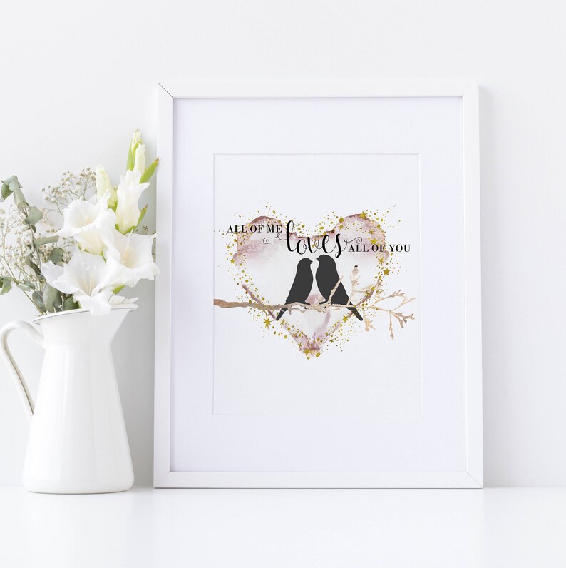 Romantic wall art printable quote Love birds on a branch