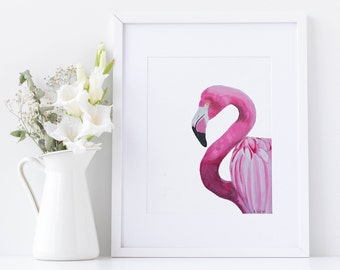 Flamingo print, Tropical nursery art, Kid room wall art, Pink flamingo decor, Bird nursery wall decor, Flamingo gifts, A5, A4, 8x10, 5x7