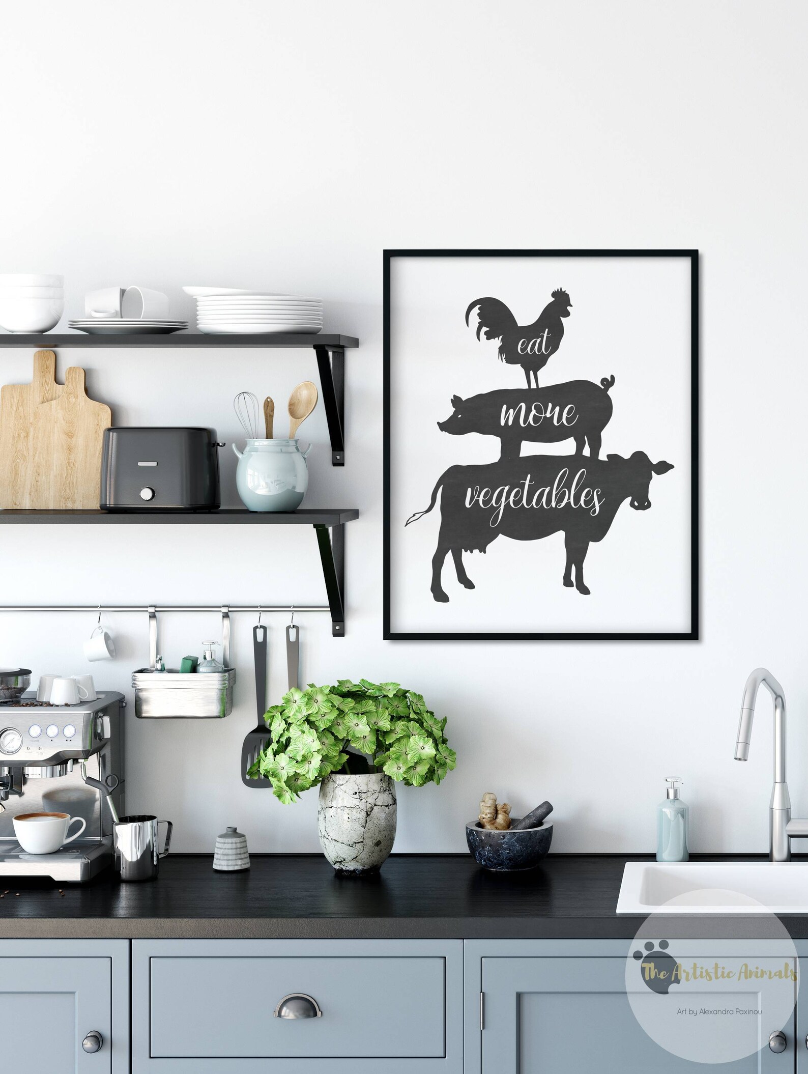 Farm animals kitchen wall decor Eat more vegetables quote Etsy