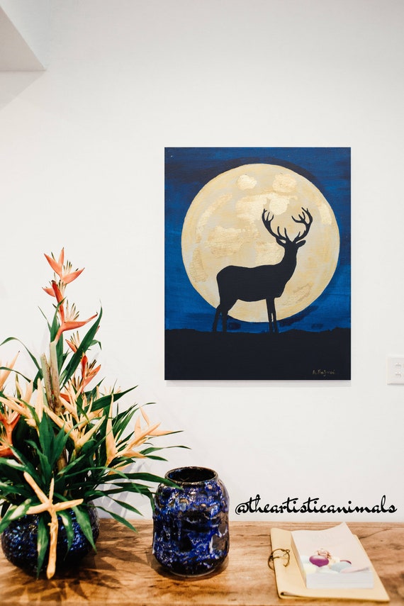 Original Stag and Full Moon Silhouette Art Canvas Acrylic - Etsy UK Original Stag and Full Moon Silhouette Art Canvas Acrylic - Etsy UK