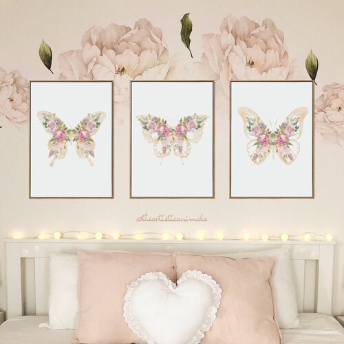 Blush Pink Nursery Wall Art Butterfly Prints Set of 2 Boho Etsy