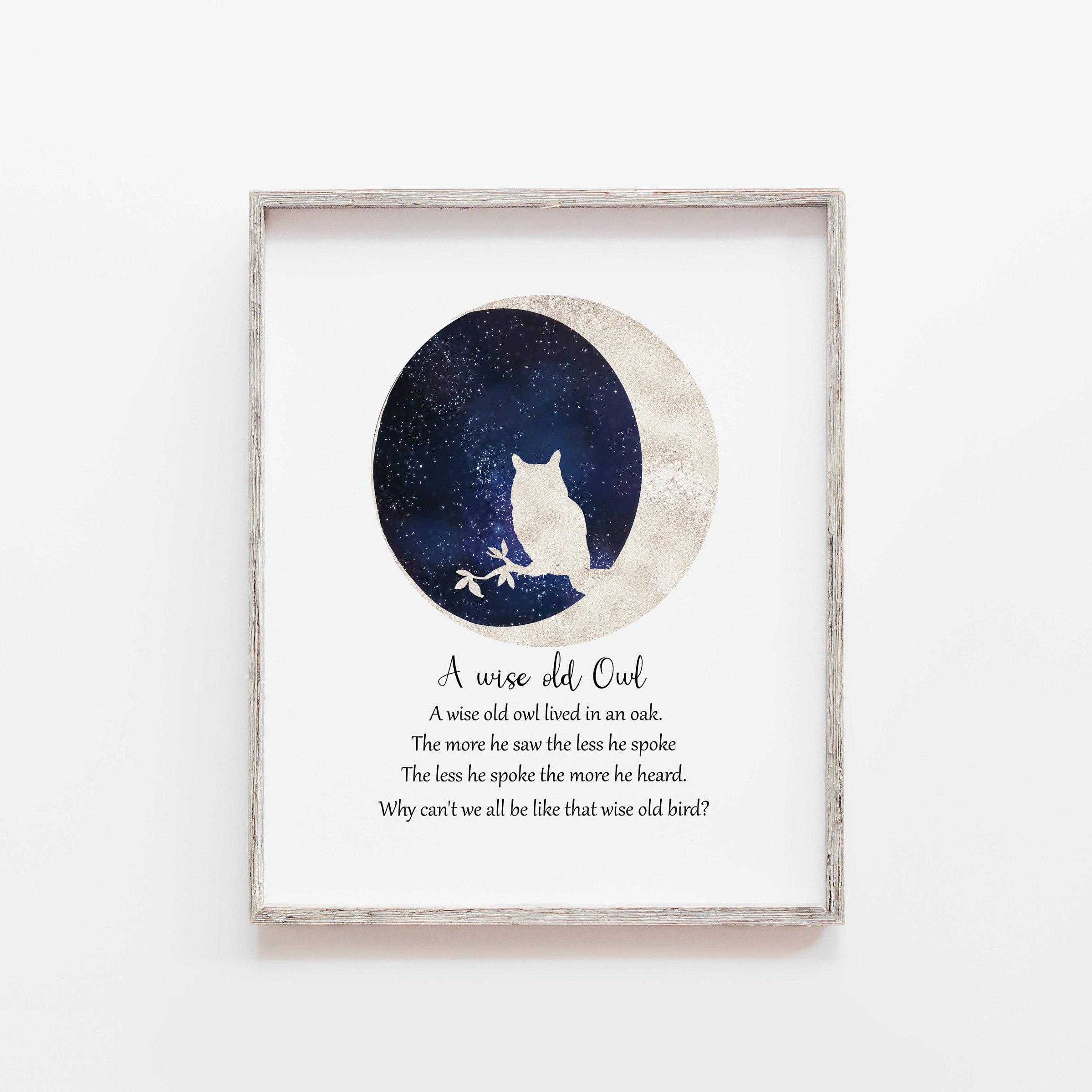 Owl Nursery Print, A Wise Old Owl, Poem Print, Childrens Room Wall Art ...