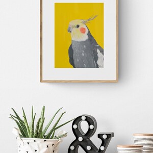 Yellow Cockatiel art print of original painting, Pet bird art, Animal lover gift, Bright colored Wall art decor, 8x10'', A4 image 6