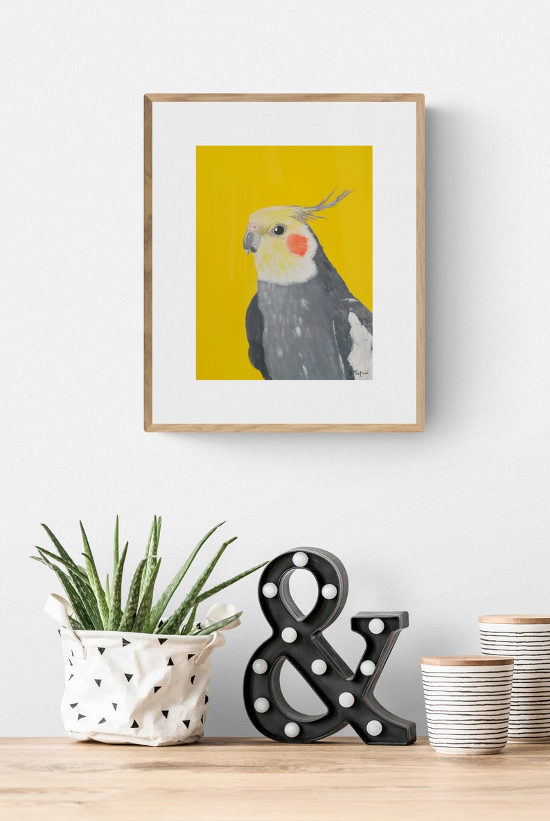 Yellow Cockatiel art print of original painting, Pet bird art, Animal lover gift, Bright colored Wall art decor, 8x10'', A4 image 6