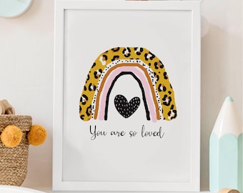 Cheetah Rainbow Nursery Print: Boho Heart Wall Art (Digital Download)