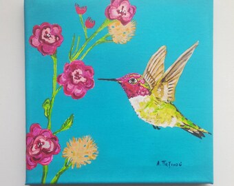 ハチドリの絵画 - 熱帯の色鮮やかな鳥のオリジナルアクリル画 - Etsy 日本