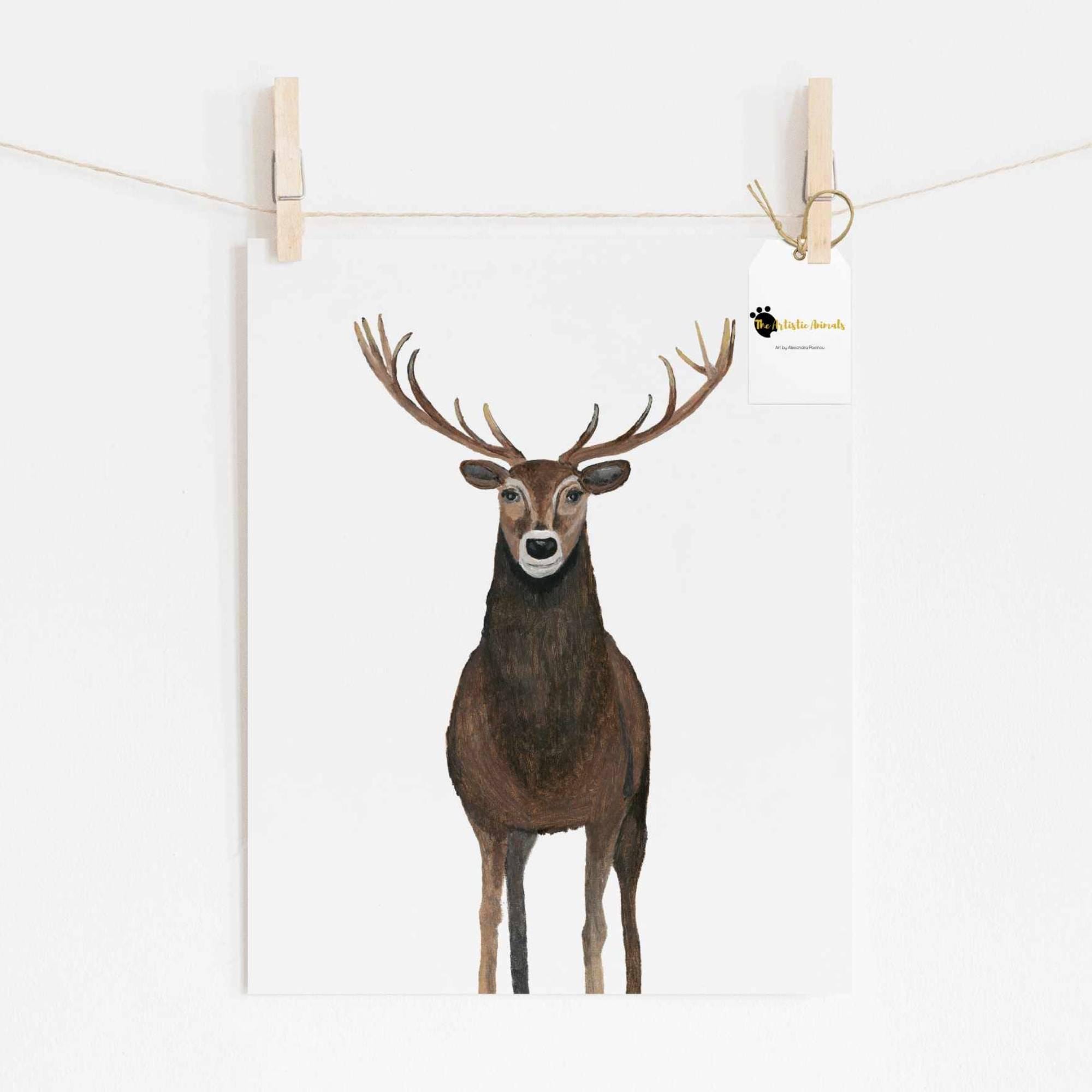 Deer Wall Art Print, Woodland Animal Decor, Antler Deer Illustration for Cabin, Nursery or Rustic Home, Nature-Inspired Wall Decor, Printed