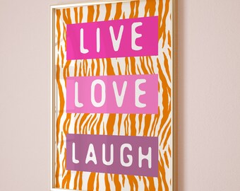 Pink Orange wall art, Live Love Laugh, Preppy college apartment art, Trendy dorm print, y2k room decor, Dopamine Teen girl poster, Printable