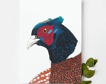 Pheasant Print, British Game Bird Art, Country Chic Decor
