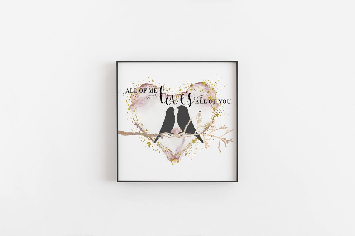 Romantic wall art printable quote Love birds on a branch