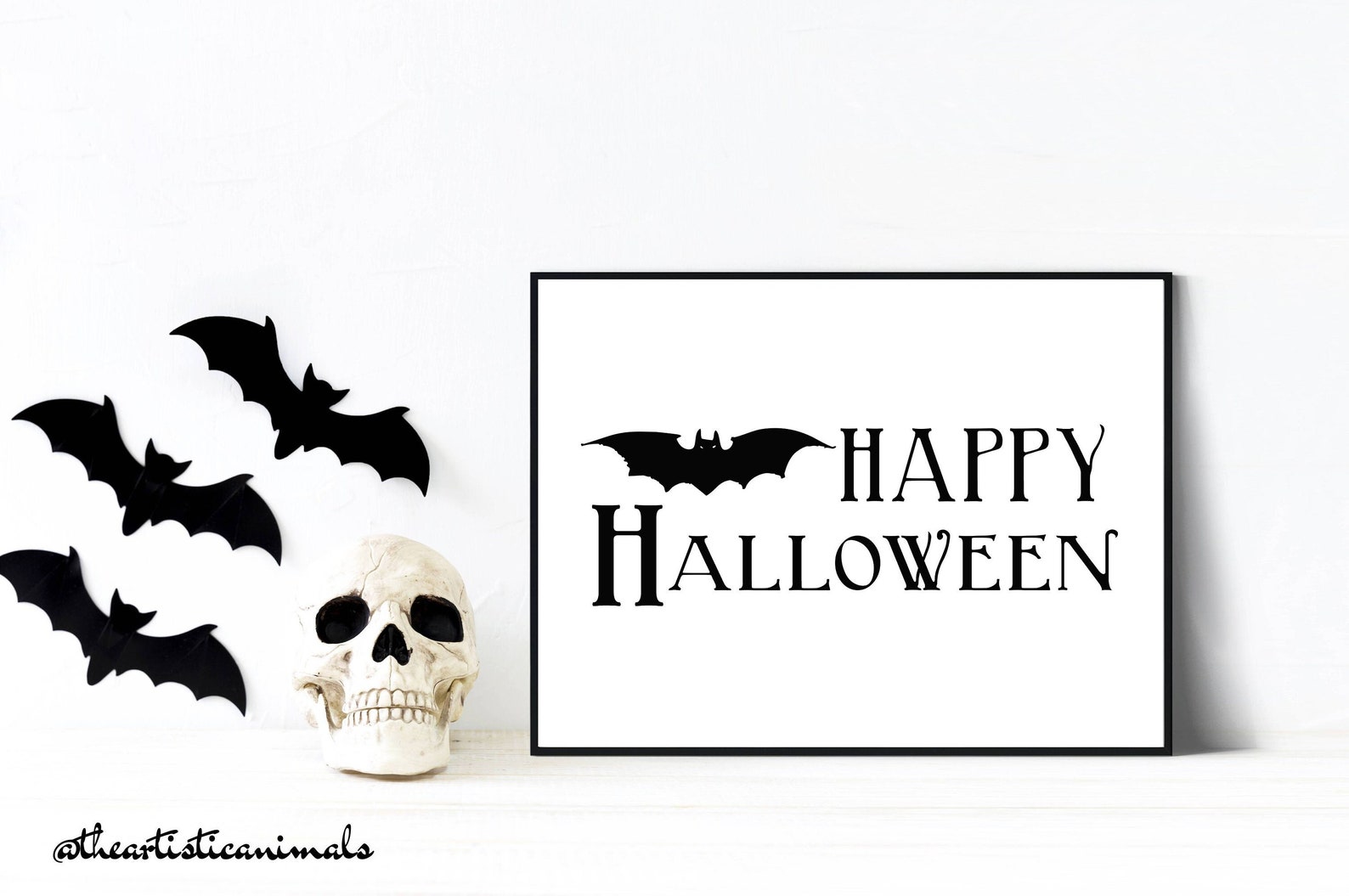 Happy Halloween Printable Sign Black Bat Print Halloween - Etsy