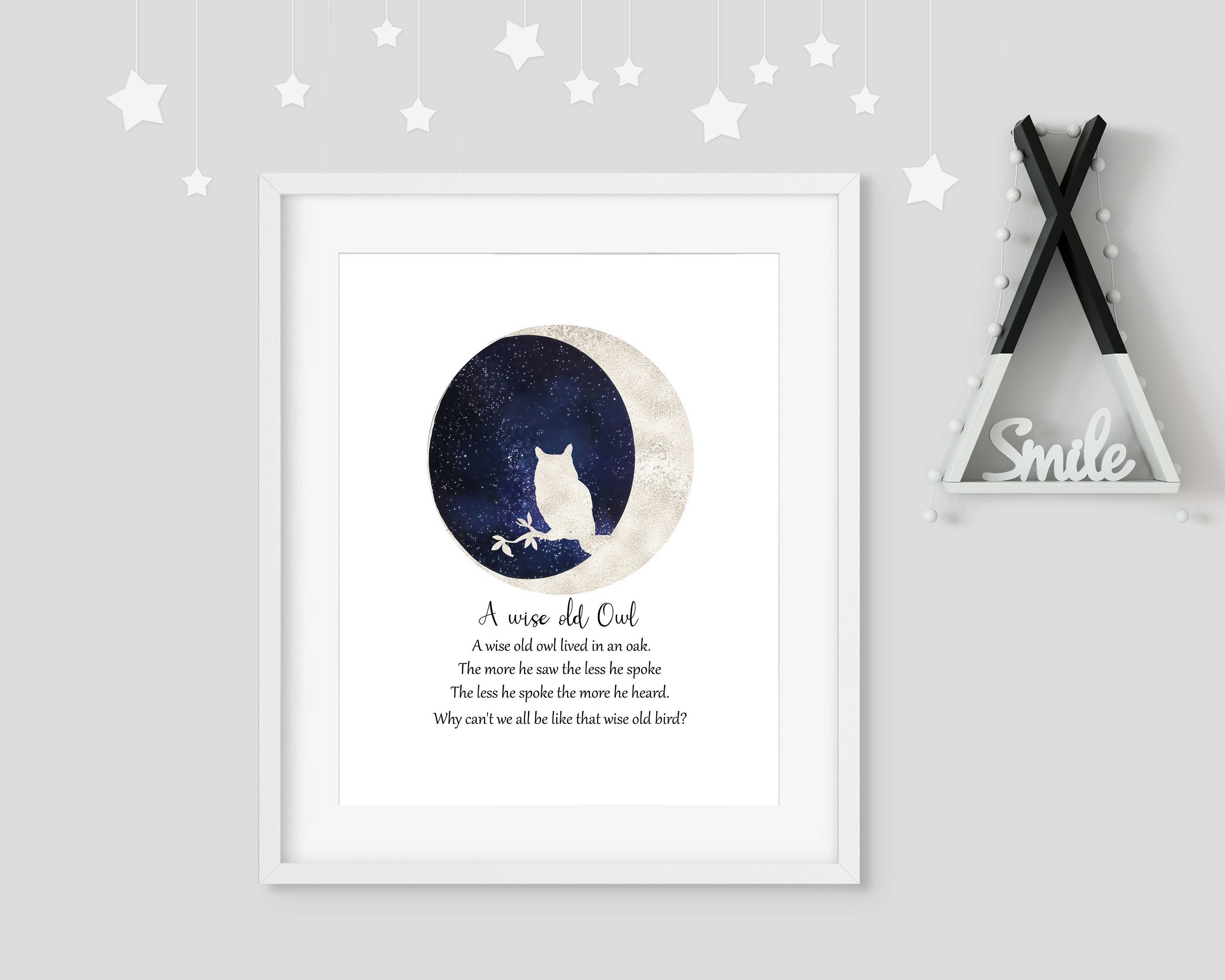 Owl Nursery Print, A Wise Old Owl, Poem Print, Childrens Room Wall Art ...