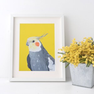 Yellow Cockatiel art print of original painting, Pet bird art, Animal lover gift, Bright colored Wall art decor, 8x10'', A4 image 7