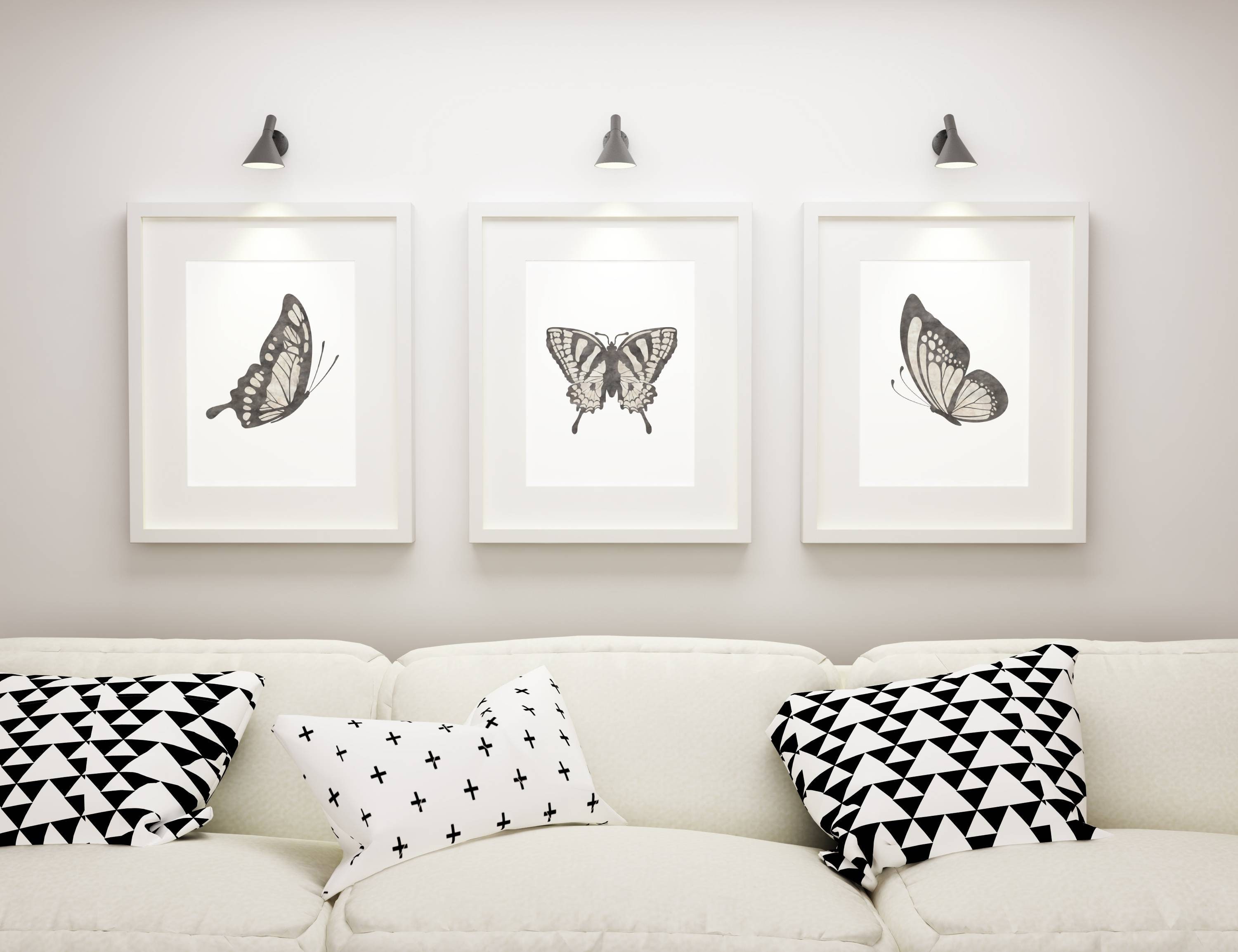 Black and White Butterfly Wall Art Set of 3 Printable Art Etsy