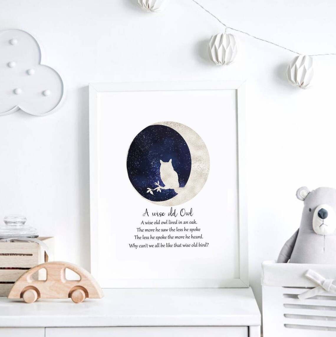 Owl Nursery Print A Wise Old Owl Poem Print Childrens Room | Etsy