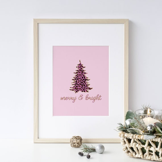 Merry and bright christmas tree print Christmas wall art | Etsy