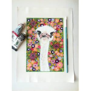 Ostrich art painting on canvas, Colorful wall art, Animals with flowers, Emu canvas art, Eclectic wall decor, Bird painting original