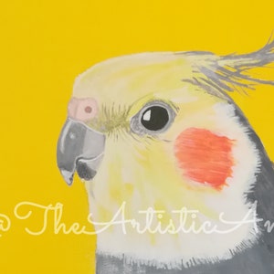 Cockatiel painting on canvas, Original acrylic artwork 16x20 inches, Tropical bird art, Yellow wall art image 9