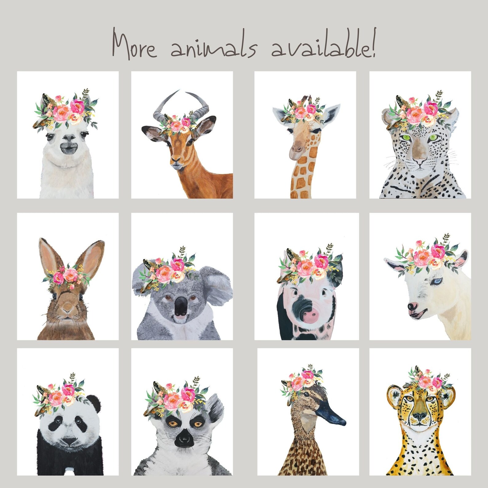 Safari nursery decor set of 4 prints Animals with flower Etsy