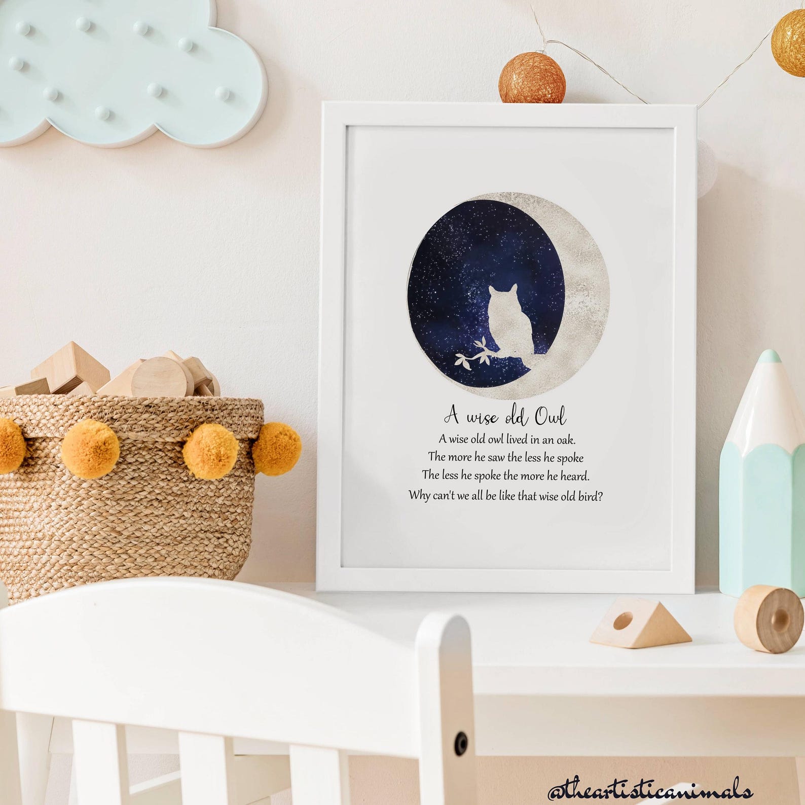 Owl Nursery Print, A Wise Old Owl, Poem Print, Childrens Room Wall Art ...